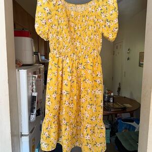 Yellow Puff Sleeve Sundress with Scoop Neck